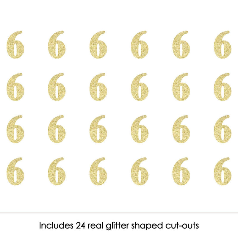 Gold Glitter 6 - No-Mess Real Gold Glitter Cut-Out Numbers - 6th Birthday Party Confetti - Set of 24