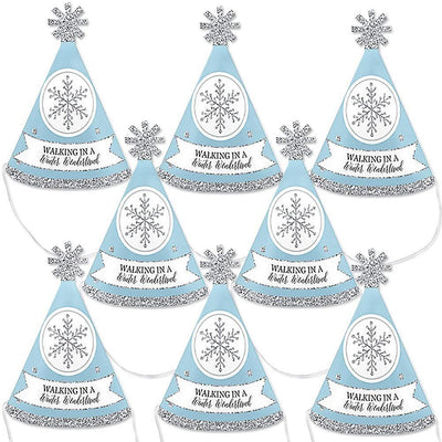Winter Wonderland - Mini Cone Snowflake Holiday Party - Small Little Party Hats - Set of 8