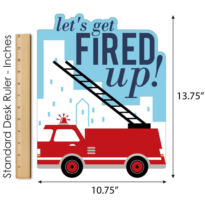 Fired Up Fire Truck - Outdoor Lawn Sign - Firefighter Firetruck Baby Shower or Birthday Party Yard Sign - 1 Piece