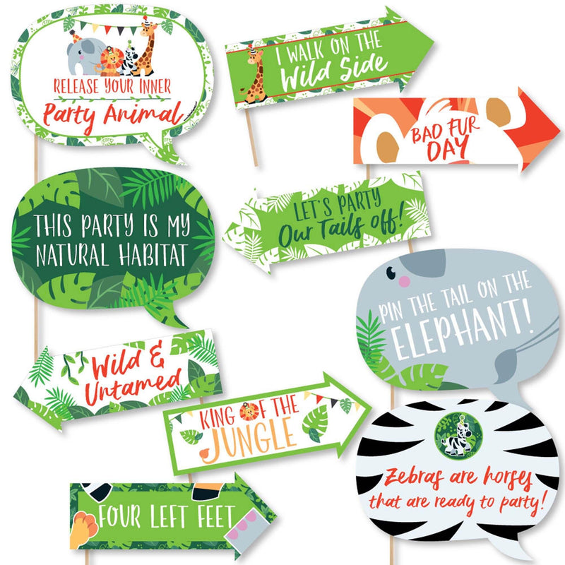 Funny Jungle Party Animals - 10 Piece Safari Zoo Animal Birthday Party or Baby Shower Photo Booth Props Kit