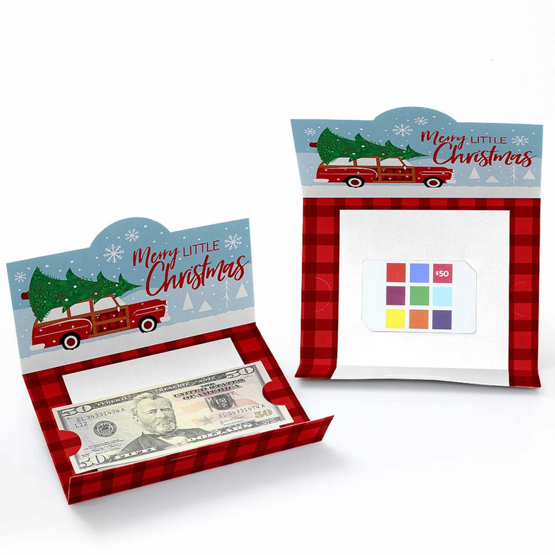 Merry Little Christmas Tree - Red Truck and Car Christmas Party Money And Gift Card Holders - Set of 8