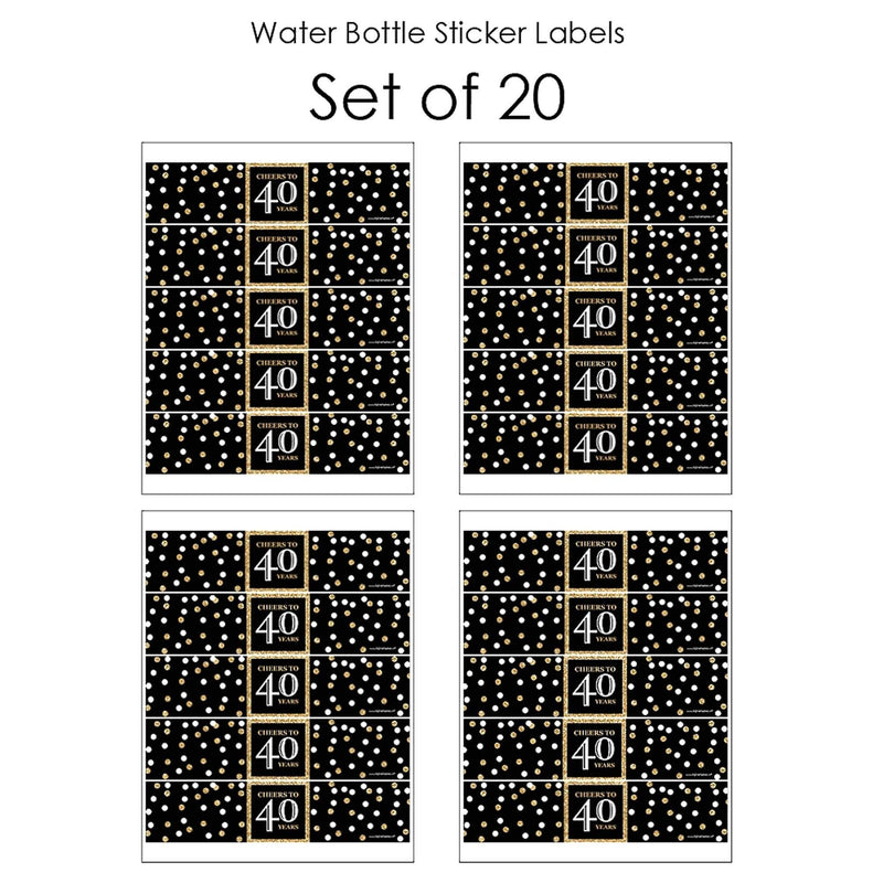 Adult 40th Birthday - Gold - Birthday Party Water Bottle Sticker Labels - Set of 20