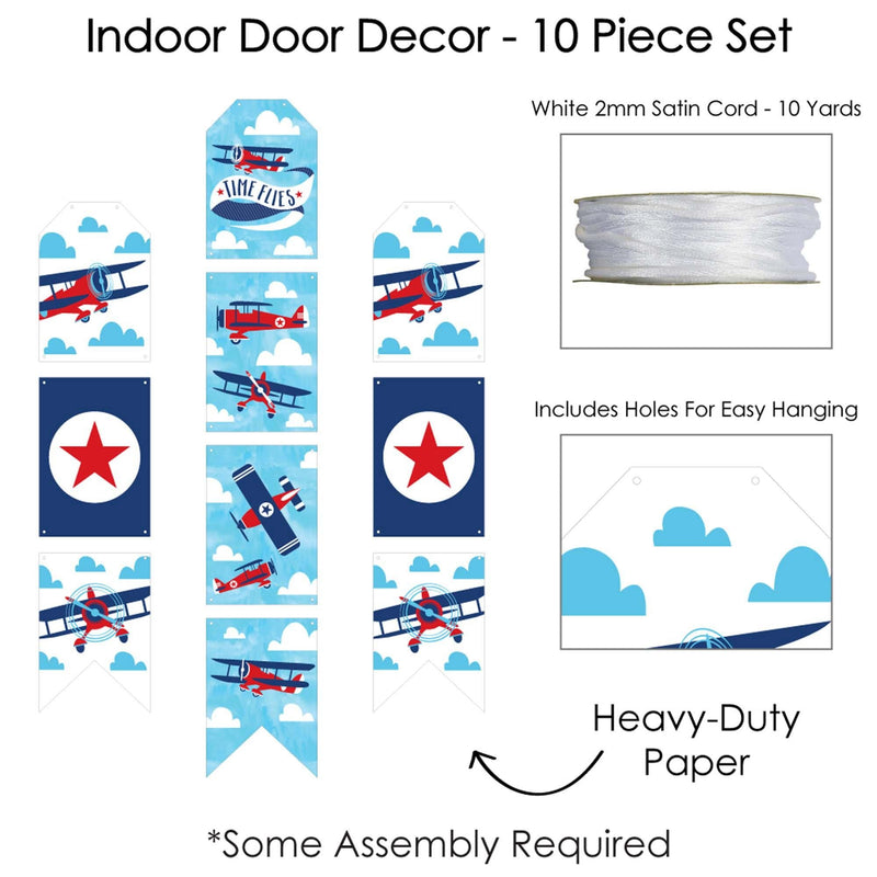 Taking Flight - Airplane - Hanging Vertical Paper Door Banners - Vintage Plane Baby Shower or Birthday Party Wall Decoration Kit - Indoor Door Decor