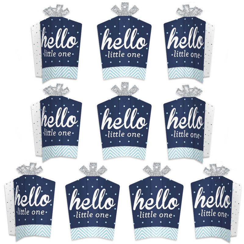 Hello Little One - Blue and Silver - Table Decorations - Boy Baby Shower Fold and Flare Centerpieces - 10 Count