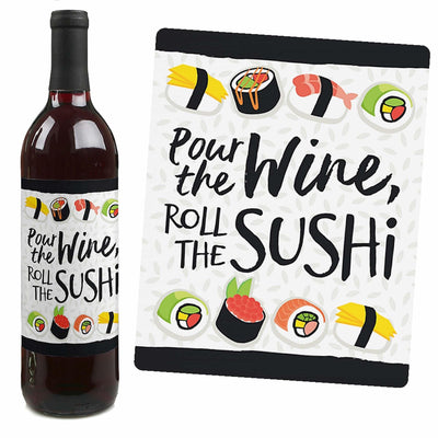 Let's Roll - Sushi - Japanese Party Decorations for Women and Men - Wine Bottle Label Stickers - Set of 4