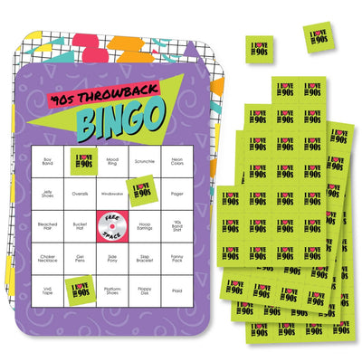 90's Throwback - Bar Bingo Cards and Markers - 1990s Party Bingo Game - Set of 18