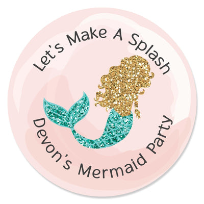 Let's Be Mermaids - Personalized Baby Shower or Birthday Party Circle Sticker Labels - 24 ct