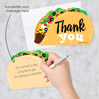 Taco 'Bout Fun - Shaped Thank You Cards - Mexican Fiesta Thank You Note Cards with Envelopes - Set of 12