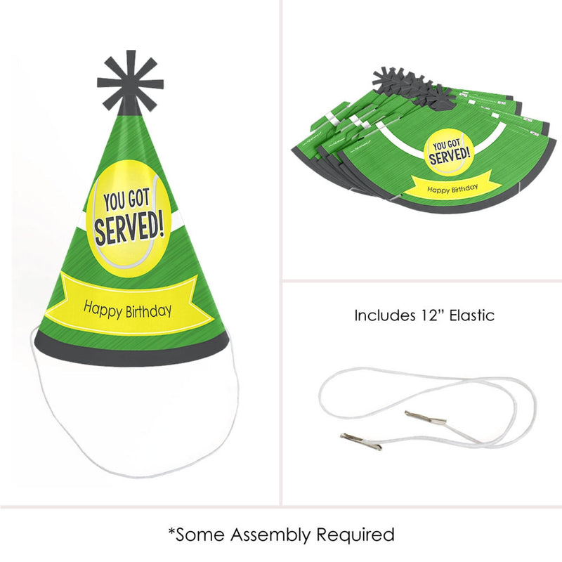You Got Served - Tennis - Cone Tennis Ball Happy Birthday Party Hats for Kids and Adults - Set of 8 (Standard Size)