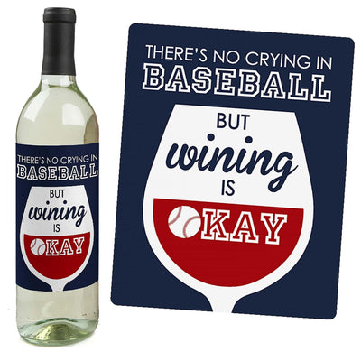 Batter Up - Baseball - Baby Shower or Birthday Party Decorations for Women and Men - Wine Bottle Label Stickers - Set of 4