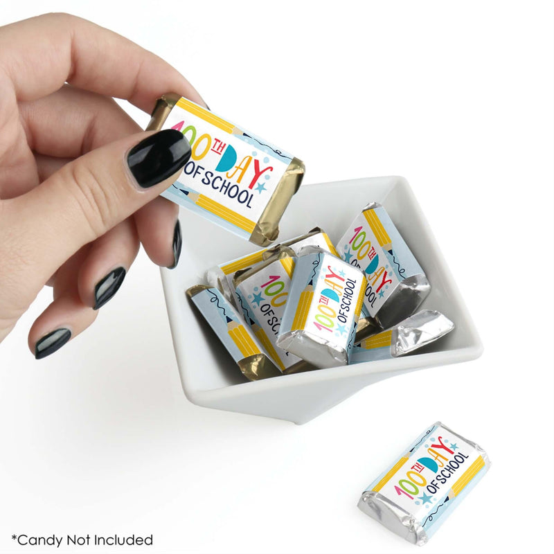 Happy 100th Day of School - Mini Candy Bar Wrapper Stickers - 100 Days Party Small Favors - 40 Count