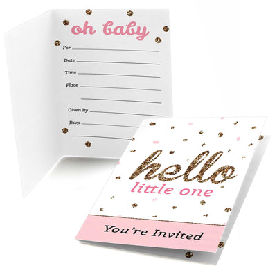 Hello Little One - Pink and Gold - Fill in Girl Baby Shower Invitations - 8 ct