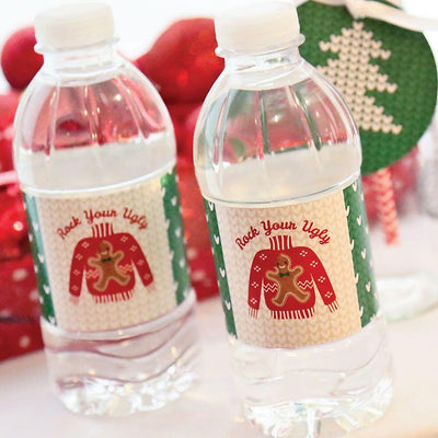 Ugly Sweater - Holiday and Christmas Party Water Bottle Sticker Labels - Set of 20