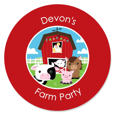 Farm Animals - Personalized Barnyard Baby Shower or Birthday Party Circle Sticker Labels - 24 ct