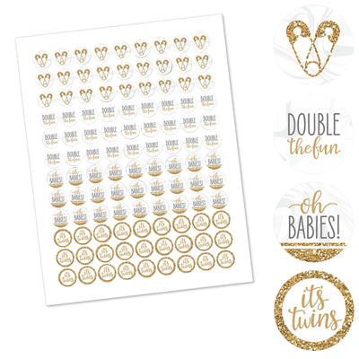 It's Twins - Gold Twins Baby Shower Round Candy Sticker Favors - Labels Fit Hershey's Kisses - 108 ct