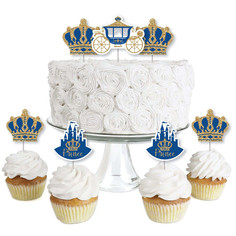 Royal Prince Charming - Dessert Cupcake Toppers - Baby Shower or Birthday Party Clear Treat Picks - Set of 24