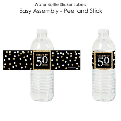 Adult 50th Birthday - Gold - Birthday Party Water Bottle Sticker Labels - Set of 20