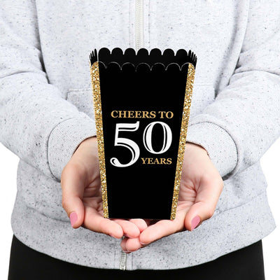 Adult 50th Birthday - Gold - Birthday Party Favor Popcorn Treat Boxes - Set of 12