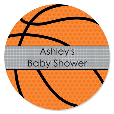 Nothin' But Net - Basketball - Personalized Baby Shower Circle Sticker Labels - 24 ct