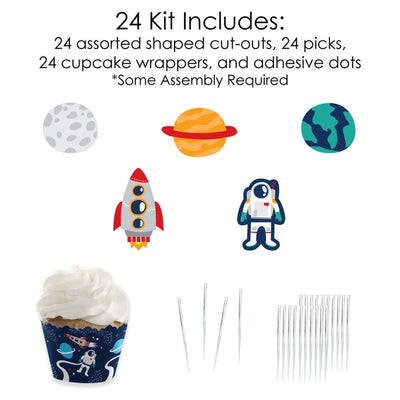 Blast Off to Outer Space - Cupcake Decoration - Rocket Ship Baby Shower or Birthday Party Cupcake Wrappers and Treat Picks Kit - Set of 24