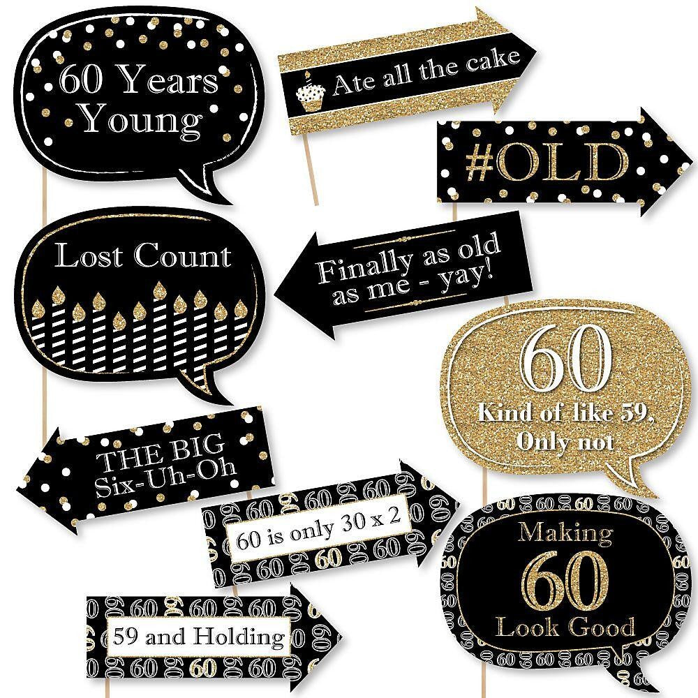 Funny Adult 60th Birthday - Gold - 10 Piece Birthday Party Photo Booth Props Kit | BigDotOfHappiness.com – Big Dot of Happiness LLC funny-adult-60th-birthday-gold-10-piece-birthday-party-photo-booth-props-kit-bigdotofhappiness-com-big-dot-of-happiness-llc