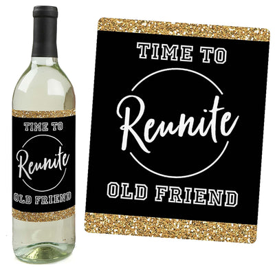 Reunited - School Class Reunion Party Decorations for Women and Men - Wine Bottle Label Stickers - Set of 4