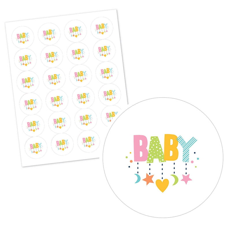 Colorful Baby Shower - Personalized Gender Neutral Party Circle Sticker Labels - 24 Count