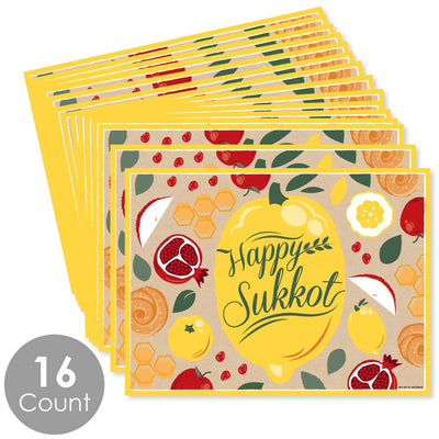 Sukkot - Party Table Decorations - Sukkah Jewish Holiday Placemats - Set of 16