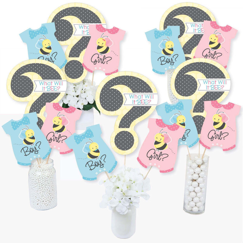 What Will It BEE? - Gender Reveal Party Centerpiece Sticks - Table Toppers - Set of 15