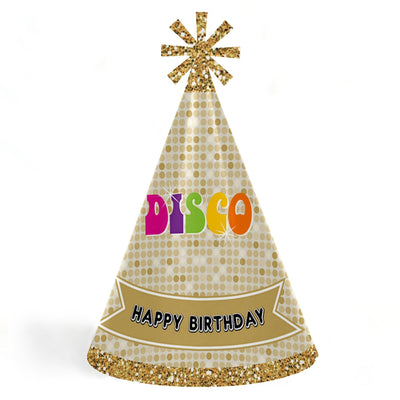 70's Disco - Cone Happy Birthday Party Hats for Kids and Adults - Set of 8 (Standard Size)