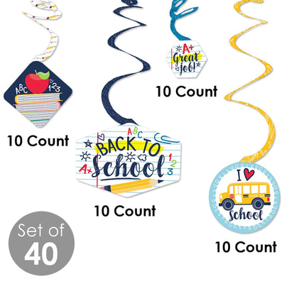 Back to School - First Day of School Classroom Hanging Decor - Party Decoration Swirls - Set of 40