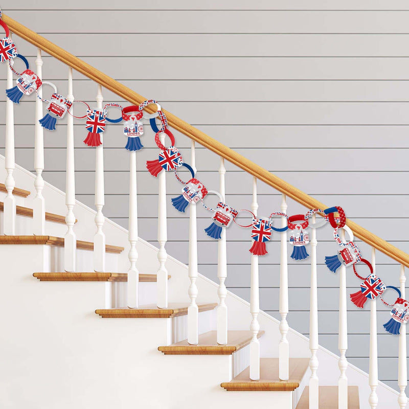 Cheerio, London - 90 Chain Links and 30 Paper Tassels Decoration Kit - British UK Party Paper Chains Garland - 21 feet