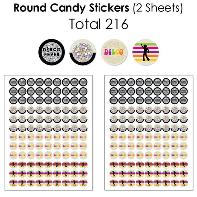 70's Disco - Mini Candy Bar Wrappers, Round Candy Stickers and Circle Stickers - 1970s Disco Fever Party Candy Favor Sticker Kit - 304 Pieces