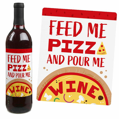 Pizza Party Time - Baby Shower or Birthday Party Decorations for Women and Men - Wine Bottle Label Stickers - Set of 4