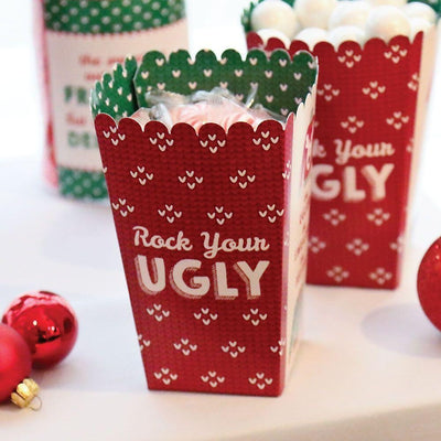 Ugly Sweater - Holiday and Christmas Party Favor Popcorn Treat Boxes - Set of 12