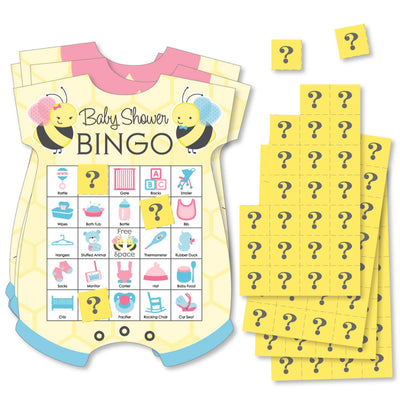 What Will It BEE? - Picture Bingo Cards and Markers - Gender Reveal Shaped Bingo Game - Set of 18