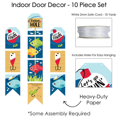 Let's Go Fishing - Hanging Vertical Paper Door Banners - Fish Themed Party or Birthday Party Wall Decoration Kit - Indoor Door Decor