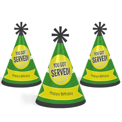 You Got Served - Tennis - Cone Tennis Ball Happy Birthday Party Hats for Kids and Adults - Set of 8 (Standard Size)