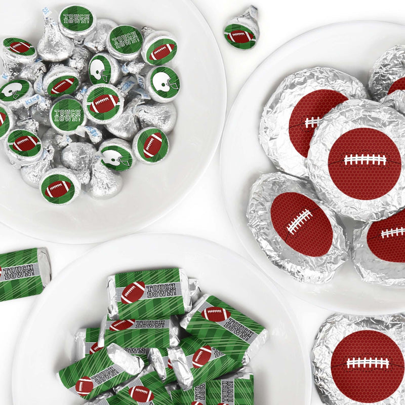 End Zone - Football - Mini Candy Bar Wrappers, Round Candy Stickers and Circle Stickers - Baby Shower or Birthday Party Candy Favor Sticker Kit - 304 Pieces