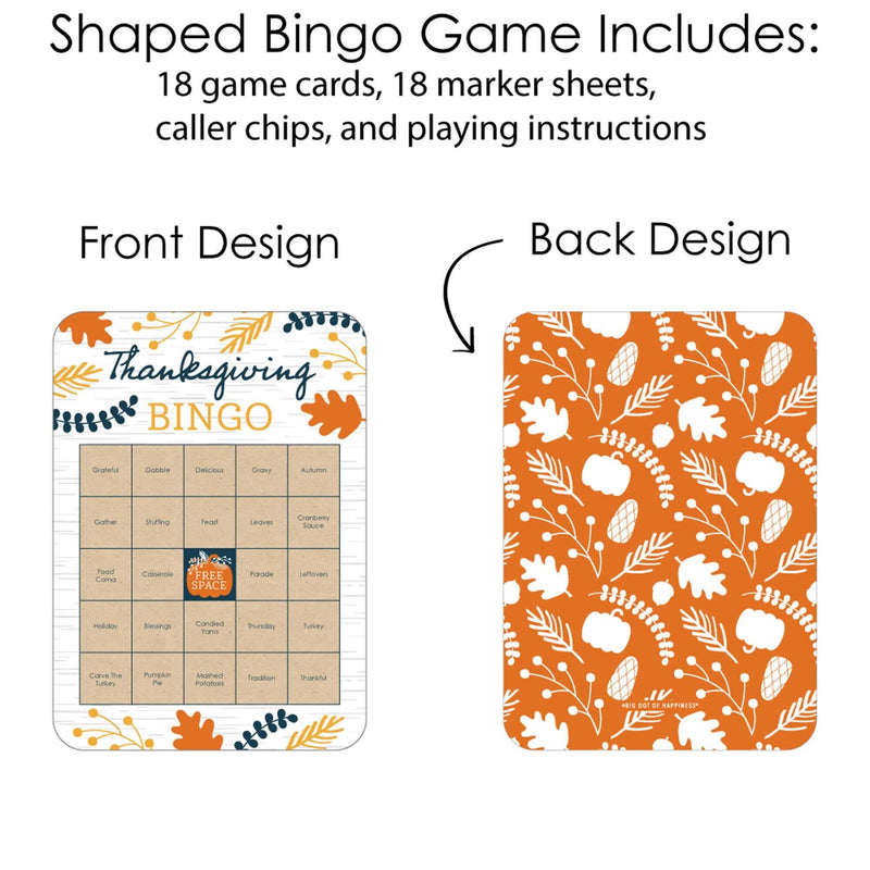 Happy Thanksgiving - Bingo Cards and Markers - Fall Harvest Party Bingo Game - Set of 18