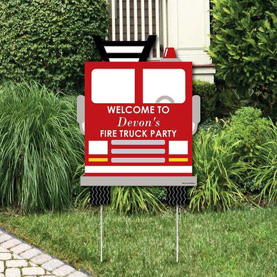 Fired Up Fire Truck - Party Decorations - Firefighter Firetruck Baby Shower or Birthday Party Personalized Welcome Yard Sign
