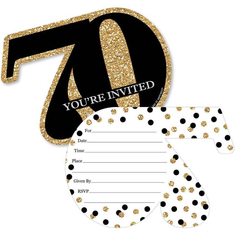 Adult 70th Birthday - Gold - Shaped Fill-In Invitations - Birthday Party Invitation Cards with Envelopes - Set of 12