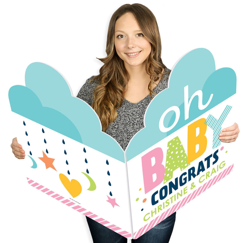 Colorful Baby Shower - Baby Shower Giant Greeting Card - Personalized Big Shaped Jumborific Card - 16.5 x 22 inches