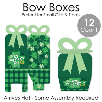 Shamrock St. Patrick's Day - Square Favor Gift Boxes - Saint Paddy's Day Party Bow Boxes - Set of 12