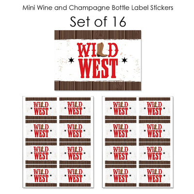 Western Hoedown - Mini Wine and Champagne Bottle Label Stickers - Wild West Cowboy Party Favor Gift for Women and Men - Set of 16