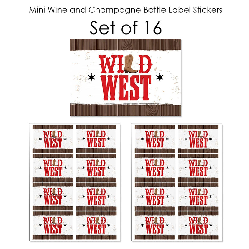 Western Hoedown - Mini Wine and Champagne Bottle Label Stickers - Wild West Cowboy Party Favor Gift for Women and Men - Set of 16