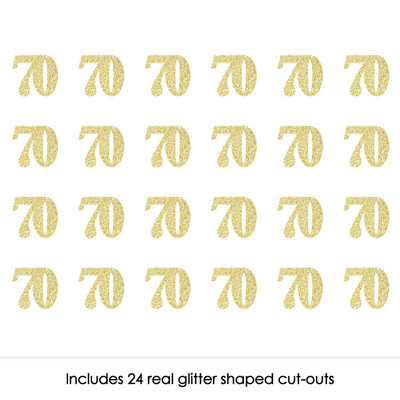 Gold Glitter 70 - No-Mess Real Gold Glitter Cut-Out Numbers - 70th Birthday Party Confetti - Set of 24