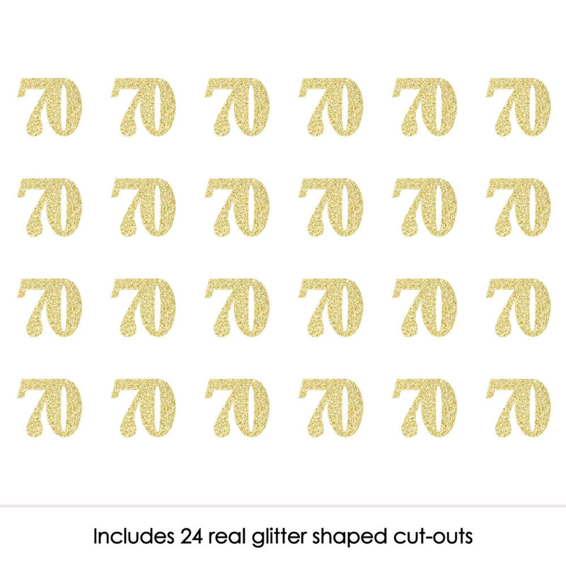 Gold Glitter 70 - No-Mess Real Gold Glitter Cut-Out Numbers - 70th Birthday Party Confetti - Set of 24