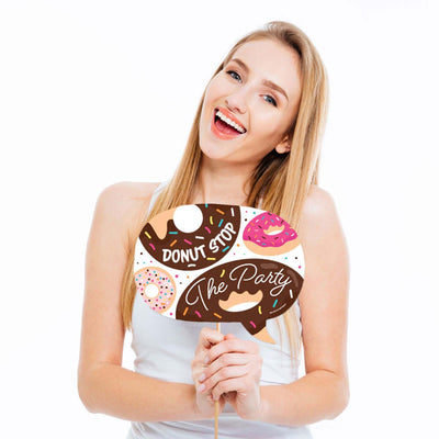 Funny Donut Worry, Let's Party - 10 Piece Doughnut Party Photo Booth Props Kit