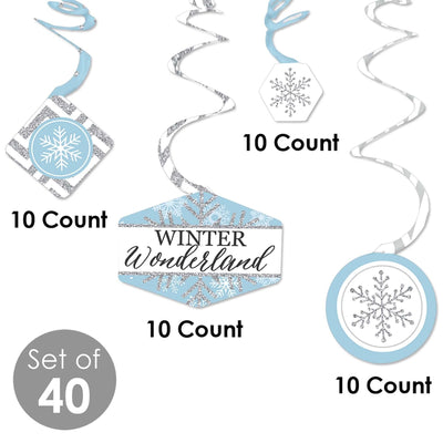 Winter Wonderland - Snowflake Holiday Party and Winter Wedding Hanging Decor - Party Decoration Swirls - Set of 40